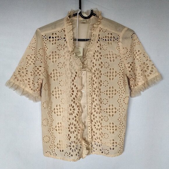 Joie Tops - JOIE Button Front Eyelet Embroidered Lace Tulle Top Blouse Peach Size Sm NEW TAG